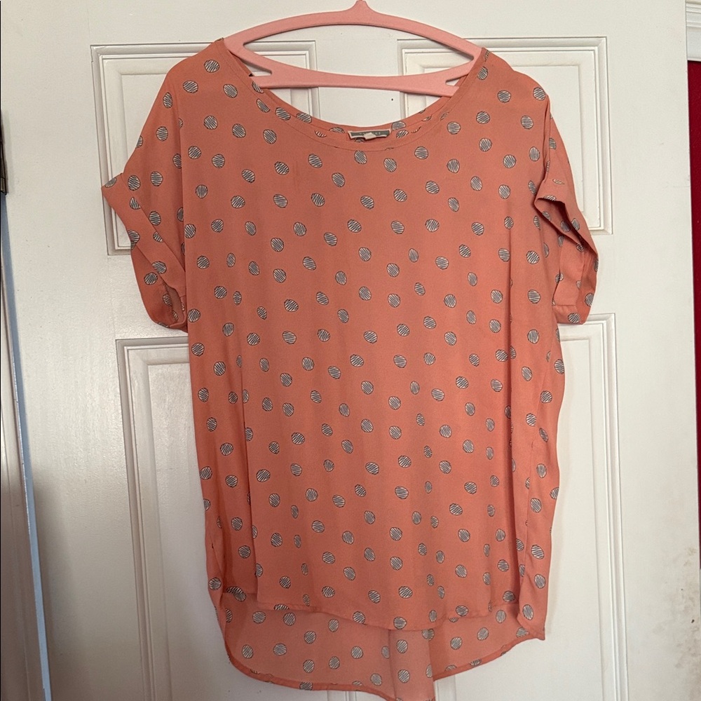 Pleione Coral Polka Dot Blouse